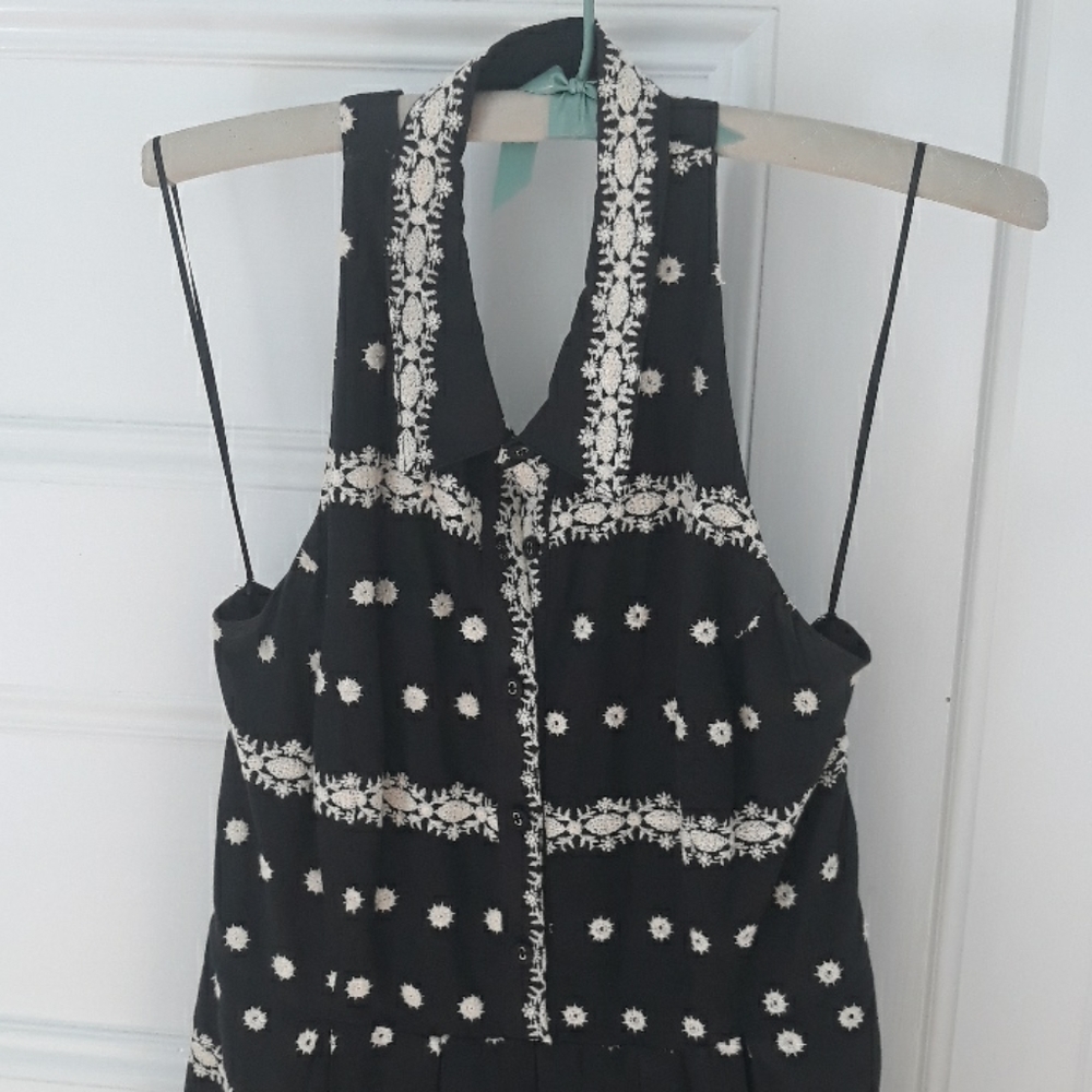 Anthro Eva Franco black floral halter shirt dress - Picture 3 of 12